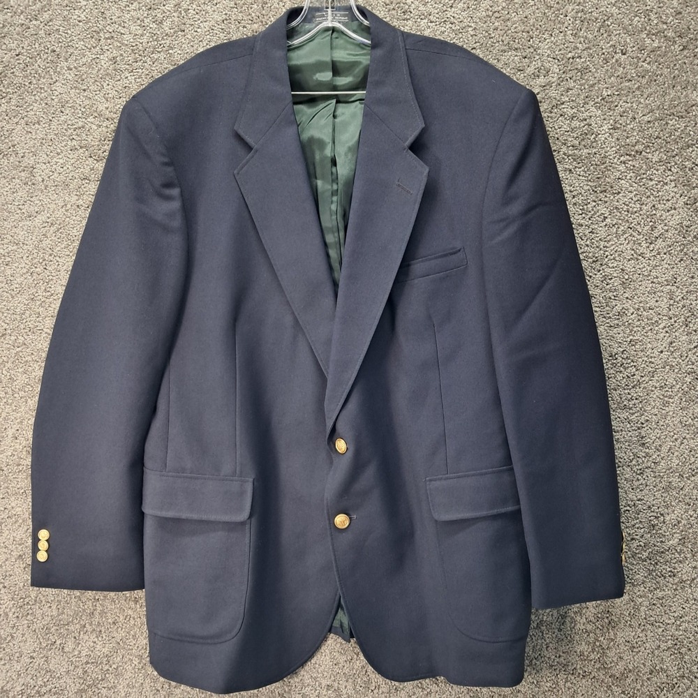 David Taylor Mens Navy Blue Two Button Blazer Gold Crest Buttons 46L 82061